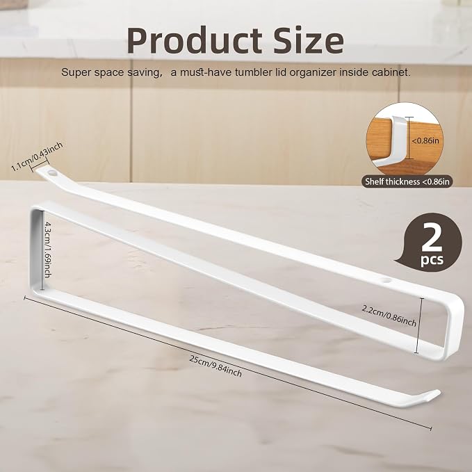 LveSunny Tumbler Lid Organizer,2 Pack Cup Lid Organizer for Yeti Tumbler Lids,Single Water Bottle Lids Organizer Holds Up to 12 Lids, Space Saving Under Cabinet Lid Holder Rack