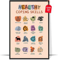 LOLUIS Mental Health Poster, Boho Therapy Tools Educational Supplies Art Print Classroom School Office Decor (Healthy Coping Skills, Custom Frame Type)