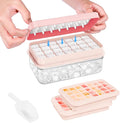 0.8“ Ice Cube Tray with Lid and Bin, PHINOX 56 Cubes Ice Trays for Freezer, Ice Cube Trays for Freezer with 2 trays, Container, Lid & Ice Scoop, BPA Free, Pink(28Cubes/Tier)