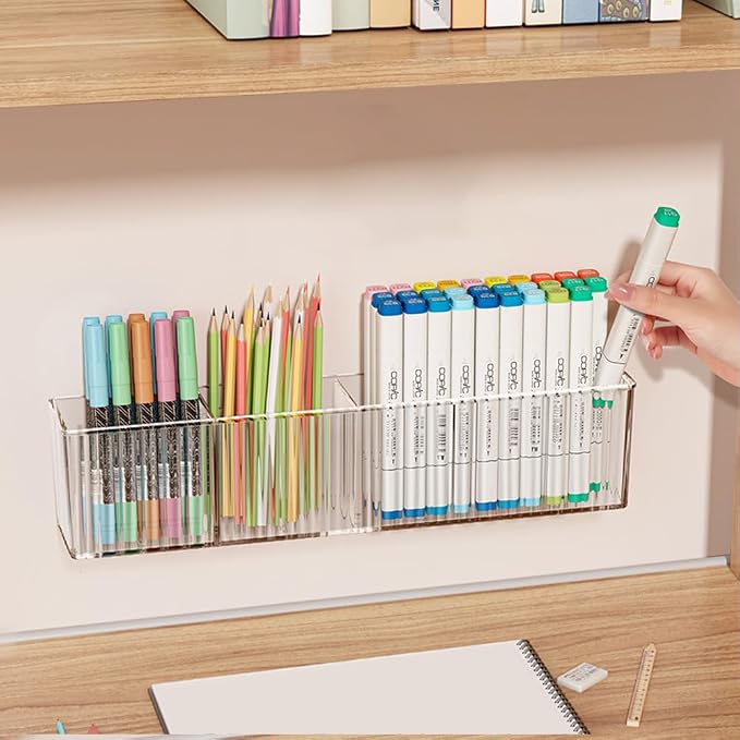 2 Pack Wall Mount Marker Organizer,Art Caddy Floating Makeup Organizer,Clear Floating Shelves Acrylic Wall Storage for Office,Medicine Cabinet Door Organizer and Storage,No Drill