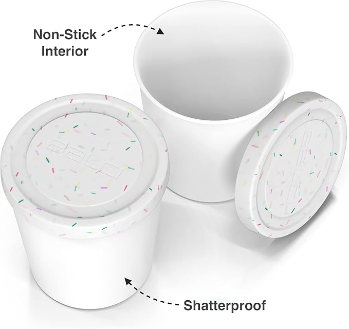 BALCI - Premium Ice Cream Containers (2 Pack - 1 Quart Each) Perfect Freezer Storage Tubs with Lids for Ice Cream, Sorbet and Gelato! - White With Sprinkles