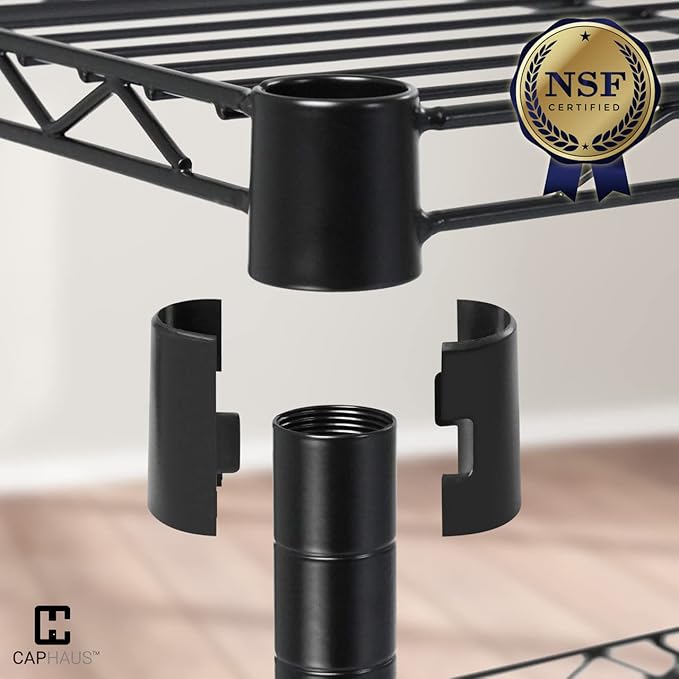 Fencer Wire NSF 6 Tier Wire Shelving Unit w/Baskets & Liner, Storage Rack Kitchen, Bathroom, Laundry Closet, Wire Shelving Basket Shelves, Storage Rack Corner Shelves, Black