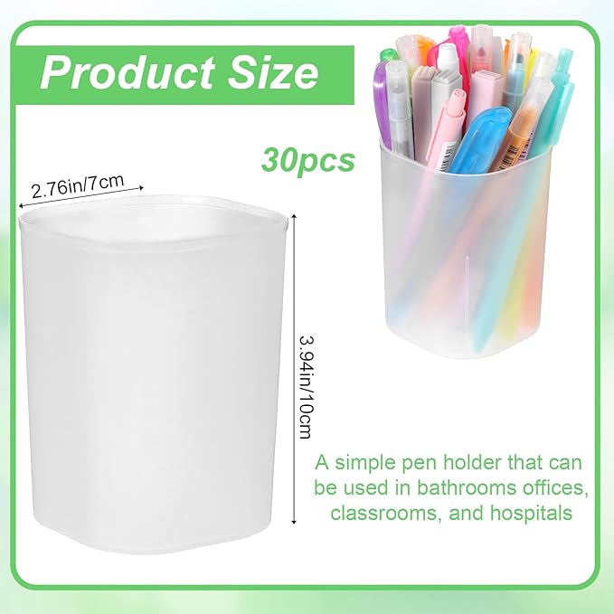 Lemecima 30 Pack Pen Holder Pen Cups for Desk Organizers and Storage Stationery Plastic Matte Pencil Holder Cups Ins Style Transparent for Office School Home Supplies