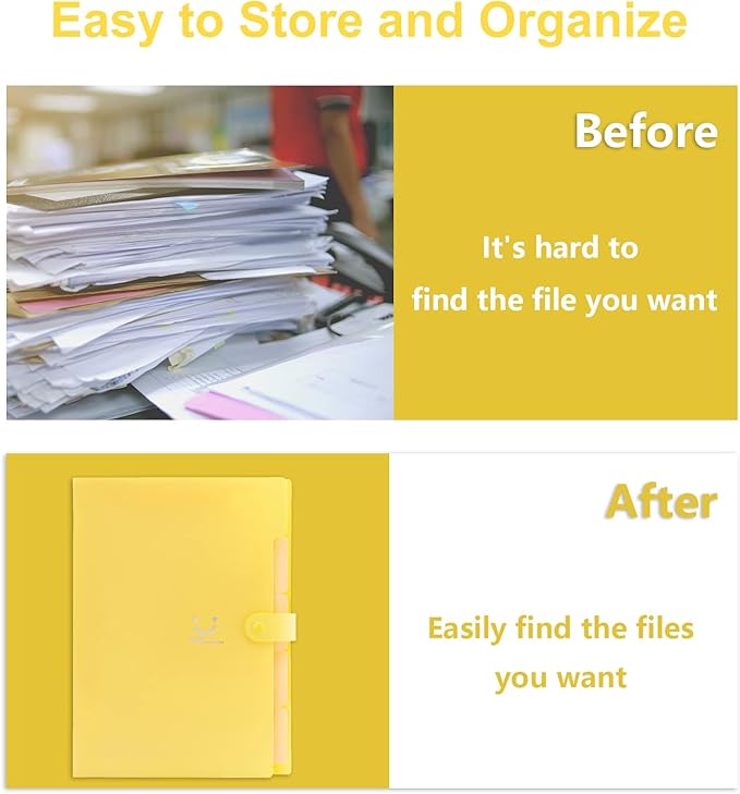 Forvencer Accordion File Organizer, Letter Size, 5 Pocket Expanding File Folder, Cute File Folder with Labels, Portable File Organizer for School Office Supplies, Folders for Documents, Bright Yellow
