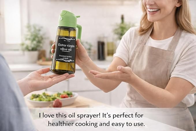 Premium Quality 2-in-1 Oil Sprayer & Dispenser Bottle, Glass, 470ml, Spray & Pour, Leak-Proof, BPA-Free, Refillable, for Cooking & Air Fryer, Dark green colour