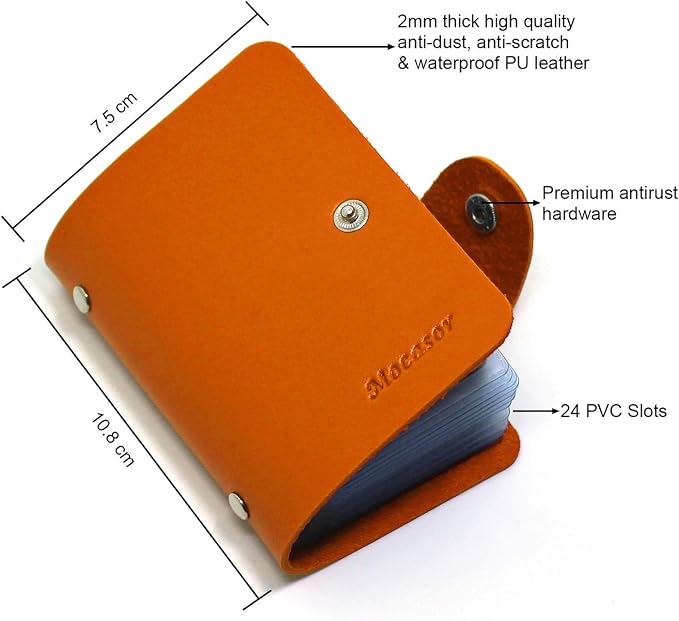 Soft Leather Credit Card Holder for Men & Women Bank Card Case with 24 Durable Plastic Insert Slots Slim Pocket Wallet ID Card Organiser Business Card Case Purse (Orange)