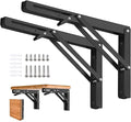 Folding Shelf Brackets - 12 Inch 2 Pcs Heavy Duty Shelf Brackets, Collapsible Shelf Bracket, DIY Wall Mounted Foldable Shelf, Table Brackets, Space Saving with Screws