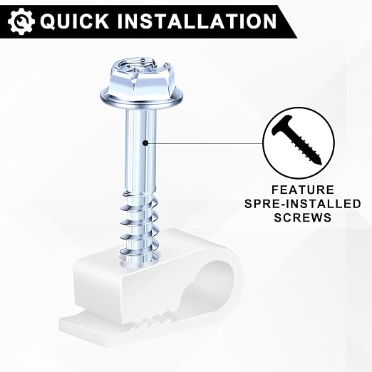 Cable Clips with Screws Fastener 1/4 Inch (6 mm) - All Weather Wire Clips for Coaxial, Ethernet,Electrical Cables,Brick/Stucco Siding Clips, UV-Resistant for Outdoor Wall Mount, 100 Pack,White