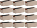 GhvyenntteS Small Fabric Storage Bins 12 Pack, 11.8" x 7.87" x 5.11" Storage Basket with Leather Handles, Closet Storage Bins for Shelves, Storage Baskets for Shelves, DVD Storage (Beige Yellow)