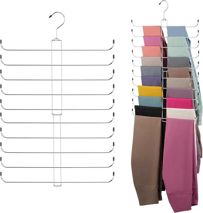 ZEDODIER Legging Organizer for Closet, 2 Pack Rotatable Yoga Pants Hanger for Women's XS-XL and Girls' Leggings, Holds Up to 40 Pairs, Space-Saving Closet Organizers and Storage, Silver