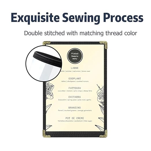 Goodsmart Restaurant Menu Covers – 25 Pack Green 2-View, Top-Loading Menu Holders, Vinyl & Plastic Café Menu Covers, Clear Menu Sleeves, Fits 5.5" x 8.5", Leather-Style Design, Gold Corners