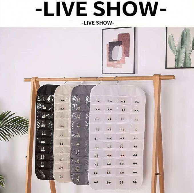 Hanging Jewelry Organizer Pockets Canvas Double Sided Rotating Hanger Necklace Hanging Wall Organizer Jewelry Roll for Earrings, Necklaces,Sunglasses,rings (80-Pocket Black)
