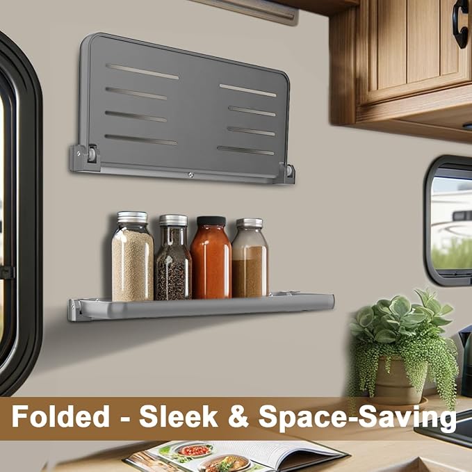 Safoner RV Aluminum Fold-Down Wall Shelf - The Essential Camper Accessory for Interior Organization | Space-Efficient Versatile Floating Storage- 2 Packs