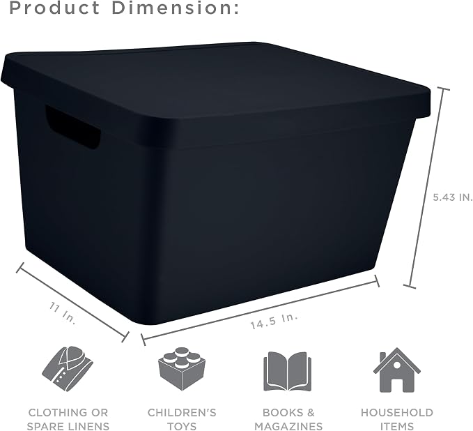 Simplify Large Vinto Storage Box | Stackable | Home Organization | Bathroom | Accessories | Toys | Closet | 2 Handles | Black