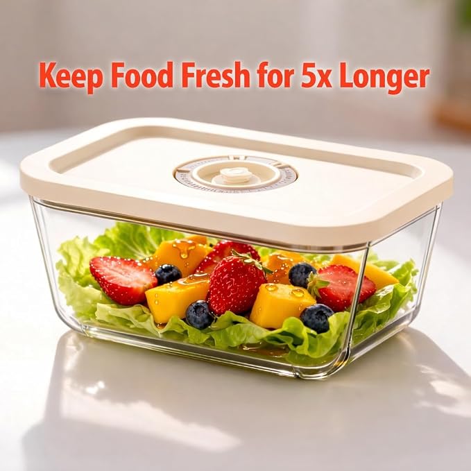 Glass Vacuum Seal Containers for Food Storage (3pcs set) | Works with most Handheld Vacuum Sealer
