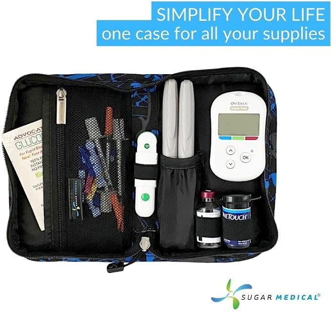 Sugar Medical Diabetes Supply Case | Medical Supplies Travel Bag | Glucose Meter Organizer | Diabetic Care Products | Glucometer Kit (Alex)