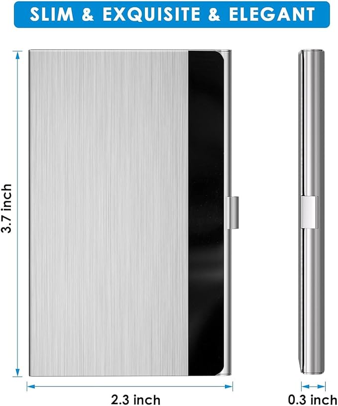 MaxGear Stainless Steel Business Card Holder, Slim Card Case, Silver Mirror | Soft Interior Lining, Buckle Closure, Fits Standard Business Cards and Credit Cards