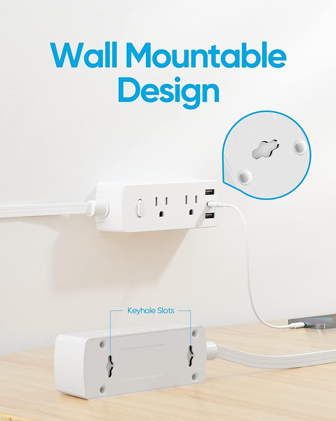 Olcorife Flat Plug Power Strip with 3 FT Extension Cord, 6 Outlets 3 USB Ports(1 USB C), 3 Sided Outlet Extender for Home Office Travel Dorm Room Essentials, White