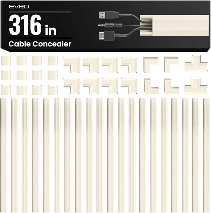 EVEO Cable Hider Wall 306” - Cable Raceway Cord Hider - Wire Covers for Cords on Wall, Cord Cover, Wall Cable Hider, Cable Concealer, Wire Hiders for TV on Wall - 20X (L16 W0.95 H0.5) - Medium | Beige