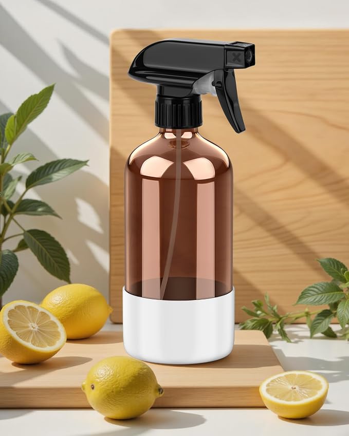Bontip Amber Glass Spray Bottle with Silicone Sleeve Protection, 16 oz Refillable Spray Bottles for Cleaning Solutions, Plants, Aromatherapy, Facial Hydration (1, White, 16 oz)