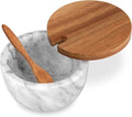 Salt Cellar Box with Lid & Spoon, Modern White Stone Salt or Pepper Sugar Spice Seasoning Bowl Container Jar Holder Well Keeper Dish Pig Crock for Kitchen (White Grey Marble Bowl)