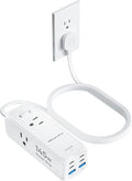 Olcorife 145W USB Power Strip, 5FT Flat Plug Extension Cord with 3 AC Outlets 6 USB Ports(4 USB C&2 USB A), 3 Sided Outlet Extender for Home Office Travel Dorm Room Essentials, White