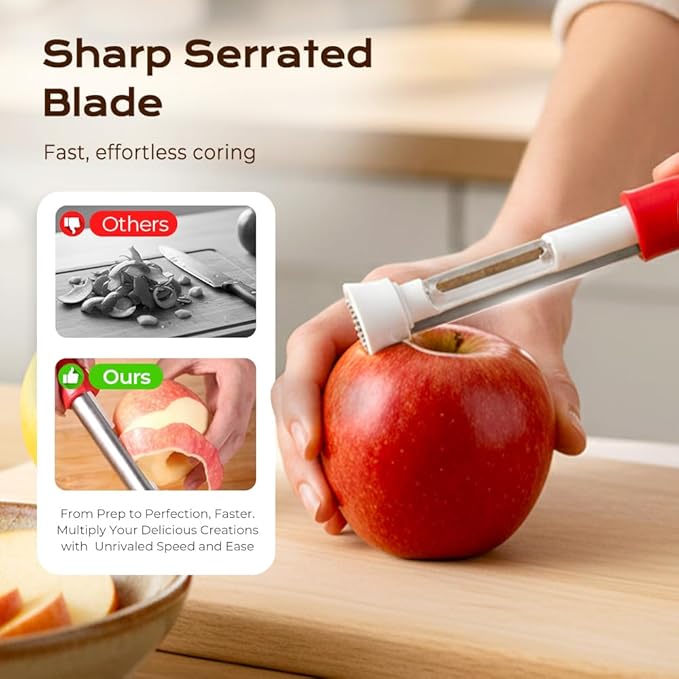 2 in 1 Apple Corer and Peeler Tool, 2026 Upgrade Stainless Steel Red Bell Pepper Seed Corer, Multi-Purpose Apple Corer for Home Kitchen, Vegetable Fruit Kitchen Gadget (3, Green)