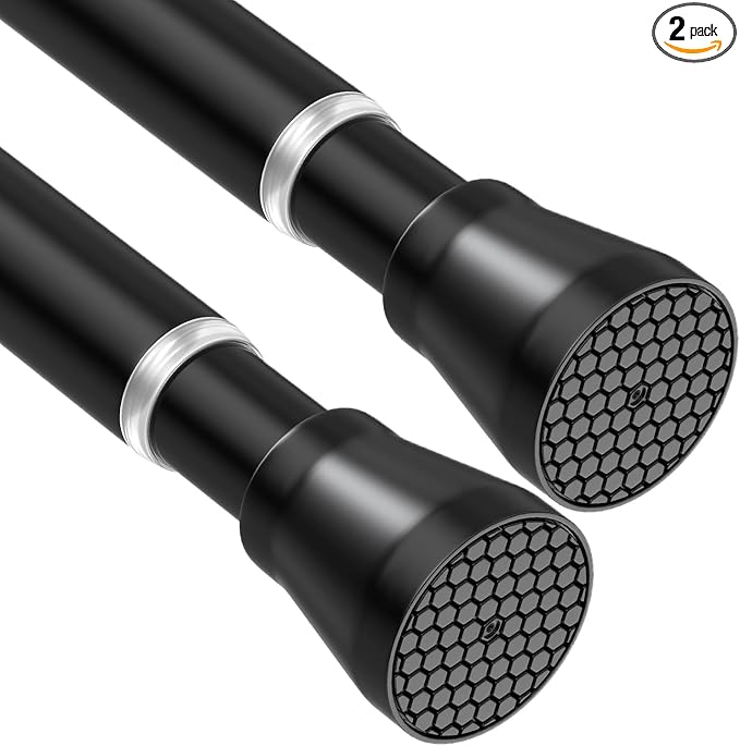 AIZESI 2pcs Tension Curtain Rod Spring Tension Rods for Windows 43 to 73 Inch, 7/8 Diameter Black, Adjustable Curtain Rod Spring Tension Curtian Rod for Bathroom, Kitchen, Cupboard