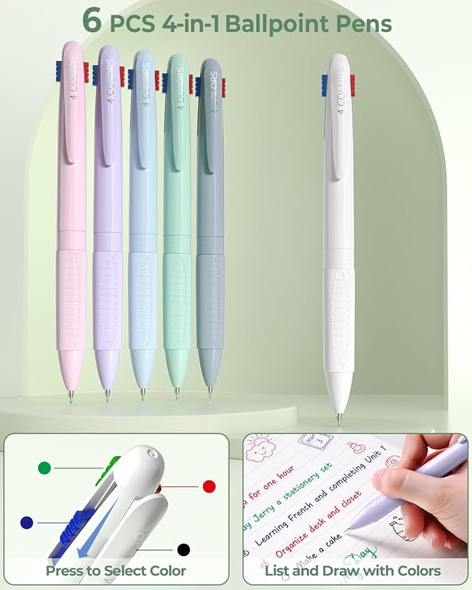Four Candies 56 PCS Aesthetic School Supplies with Pencil Case, 6 Multicolor Pen, 12 Pastel Highlighters, 5 Gel Pens Black Ink, 9 Mechanical Pencils for Student Stationary Set Preppy Stuff (Green)