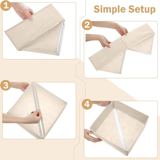 Potchen 24 Set Fabric Dresser Drawer Organizer Bins Dividers for Clothes – Nursery Home Bins Fabric Foldable Closet Clothing Wardrobe Storage Box Container Basket for Bras Socks Underwear(Beige)