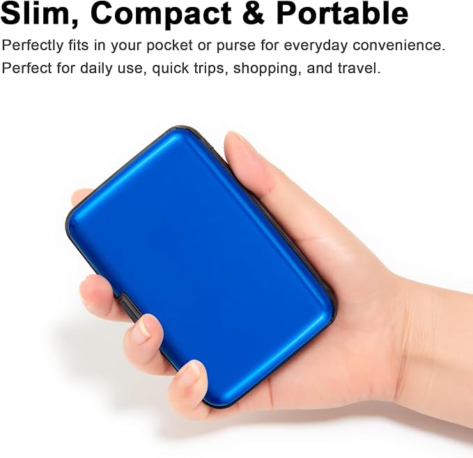 Credit Card Holder, RFID Blocking Metal Card Wallet for Women Men Slim ID Card Holders Protector Aluminum Business Hard Case (Blue)