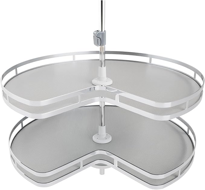 Blind Corner Cabinet Kidney Lazy Susan, Soft Close Rotary Cabinet Organizer 28inch, Corner Cabinet Lazy Susan for Blind Shelf, 2 Tiers Tray, Adjustable Height