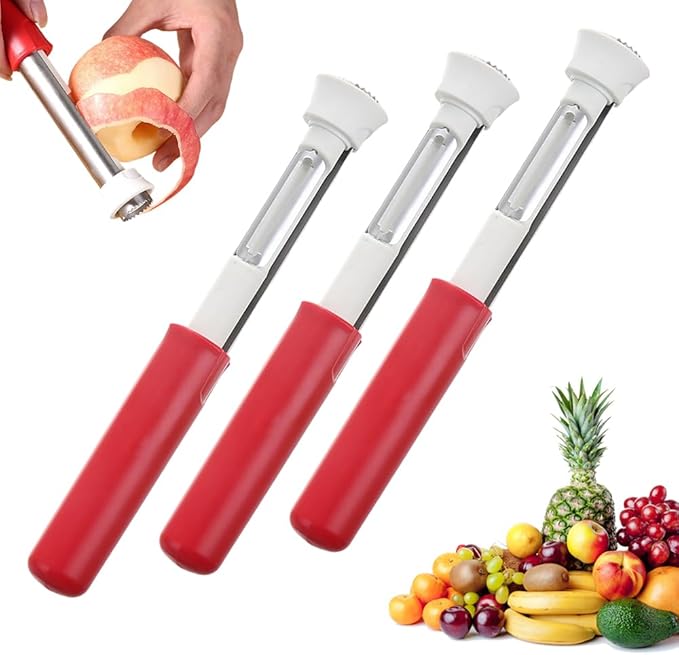 2 in 1 Apple Corer and Peeler Tool, 2026 Upgrade Stainless Steel Red Bell Pepper Seed Corer, Multi-Purpose Apple Corer for Home Kitchen, Vegetable Fruit Kitchen Gadget (3, Red)