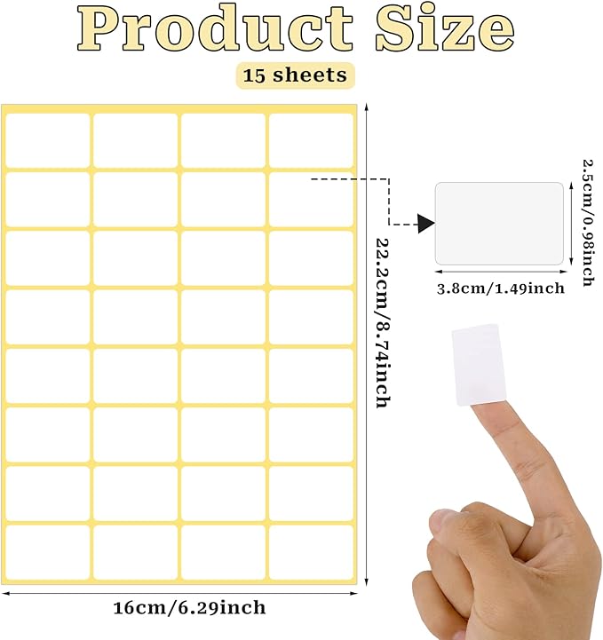 480 Pcs White Blank Labels Self Adhesive Library Book Spine Labels 1" x 1.5" Mailing Address Label Stickers Small Barcode Labels for Laser/Ink Jet Printers
