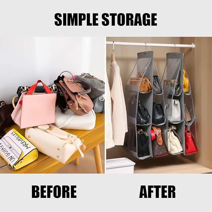 AYWVRBST Handbag Purse Organizer, 2Pcs 6 Pockets, Dust Proof Purse Organizer Closet, Wardrobe Closet Organizer, Washable Handbag Organizer for Handbags Purse (Black+Gray)