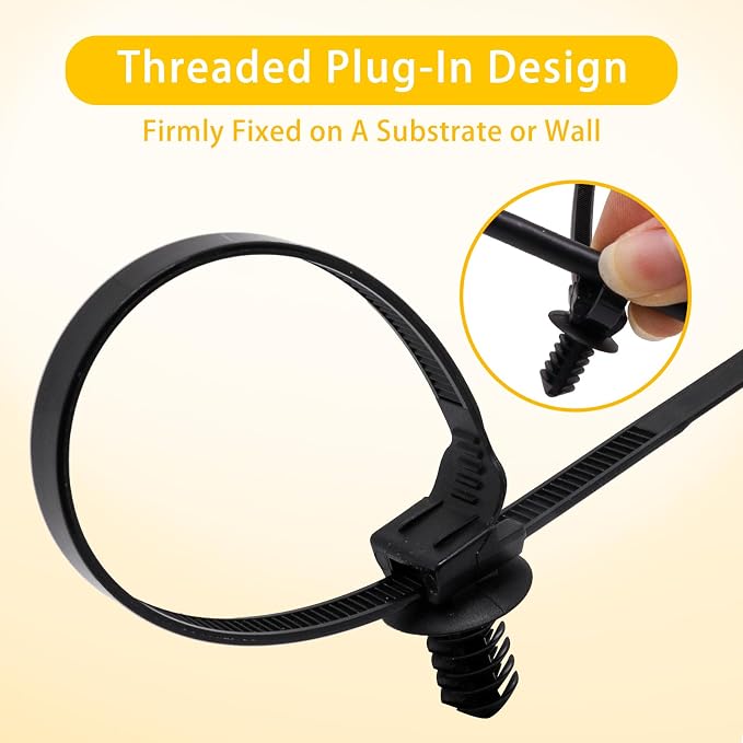 100 PCS Push Mount Zip Ties, 8.3 Inch Nylon Car Mount Wire Ties Snap in Cable Zip Ties, Black Push Mount Cable Ties Automotive Zip Ties Wire Harness Clips for Wire Tying (8.3" L x 0.2" W)