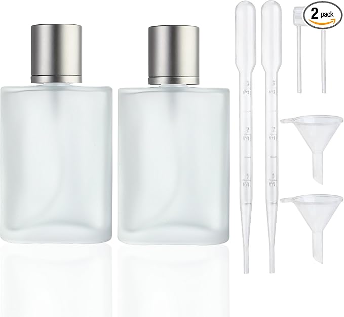 YU FENG 2 Pack 100ml/3.4 Oz Glass Perfume Bottles, Refillable Atomizer | Cylinder Shape, Thick Glass Bottle, Fine Mist Sprayer, Refillable Design, Ideal For Perfume, Cologne And DIY Fragrance