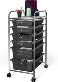 DREAMADE Rolling Cart with Storage Drawers, Utility Cart with Removable Plastic Drawers, Lockable Wheels, Art Cart for Classroom Organization Art Supplies Office Scrapbook (6 Drawers, Black)