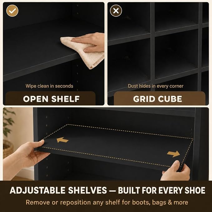 Homieasy 9-Tier Tall Shoe Rack Cabinet for Closet & Entryway, Black | Wooden Narrow Shoe Organizer Cabinet with Adjustable Shelves, Freestanding, for Bedroom, Hallway