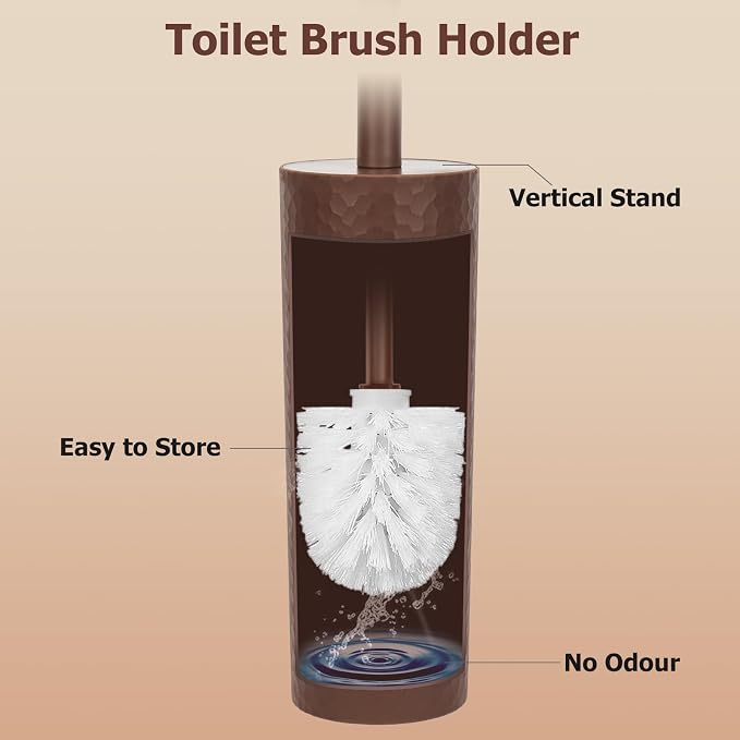 Topsky Toilet Brush,2 Pack Compact Toilet Brush & Holder Set,Plastic Round Barrel Loo Brush with 2 Replacement Toilet Brush Head,Durable for Bathroom Toilet,Brown