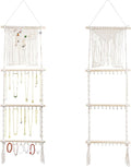 Teniinet Hanging Jewelry Organizer, Boho Macrame Necklace Hanger Wall Mounted with 30 Hooks,Door Hanging Jewelry Holder with Tassel for Necklaces Display Organizer(Necklace Holder)