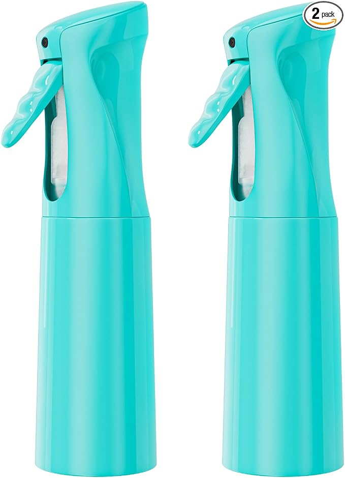 IMPORX Continuous Spray Bottle for Hair 2 Pack (10.1oz/300ml) Cyan | Empty Plastic Ultra Fine Mist Misting Water Mister Spray Bottles for Cleaning Hairstyling Barber Curly Hair Garden Plants