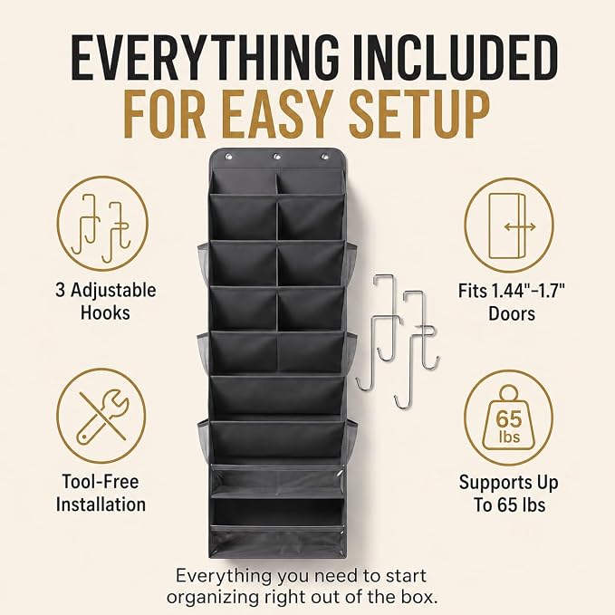 HOMELUX THEORY 8 Tier Hanging Shoe Organizer for Closet, Over the Door Shoe Organizer with Deep 120D Extra Thick Pockets, Shoe Rack for Closet & Entryway, with 6 Side Pockets for Boots (Transparent)