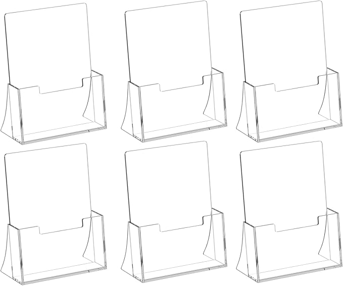 Acrylic Brochure Holder 6'' x 9'', 6 Pack, Clear Flyer Holder,Display Stand | Pamphlet Holder, Display Stand, for Literature, leaflet, Magazine, Booklet, Journal, Desk Holder, Office Countertop Organizer