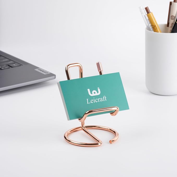 Business Card Holder for Desk, Cute Metal Card Organizers and Office Desk Accessories for Men and Women (Vertical Rose gold)