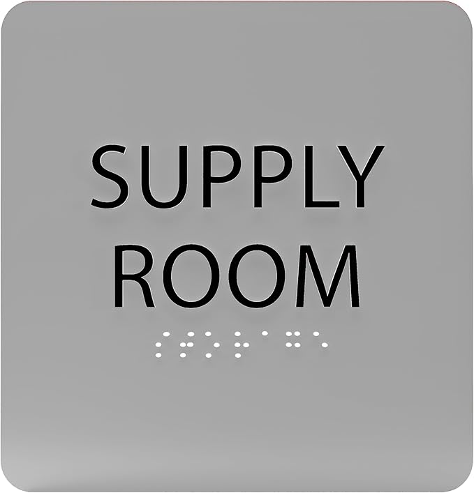 6" X6" Supply Room Sign - ADA Compliant Tactile Graphics Grade 2 Braille Text Acrylic Door Wall Signs - Stocking Tracking Monitoring Storage Room Sign for Office, School, Warehouse