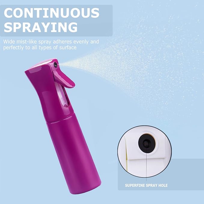 VIGOR PATH Continuous Spray Bottle for Hair – Fine Mist Mister for Hairstyling, Cleaning, Plants, Pets, Barbers, Salons, and Essential Oil Applications (300ml/10 oz) Light Purple