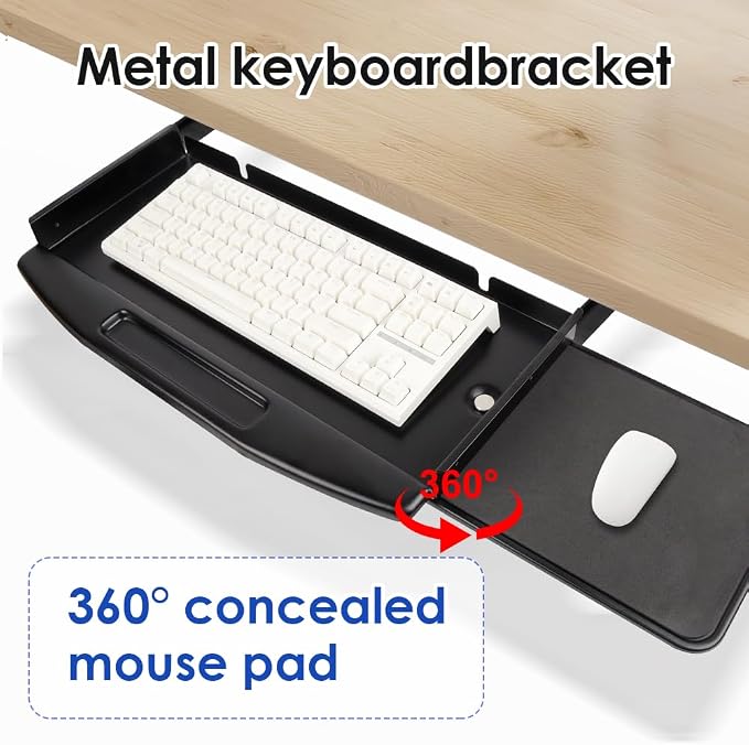 Under Desk Mounted Keyboard Tray Steel Slide with Rotational Mouse Platform for Office