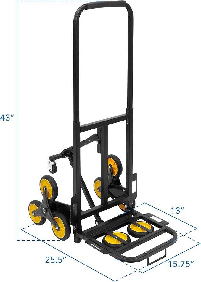 Mount-It! Folding Hand Truck and Dolly, Heavy-Duty Luggage Trolley Cart with Telescoping Handle and Rubber Wheels, Silver, Black, Yellow, (130 Lb Capacity)