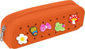 BestStone Silicone Small Pencil Pouch – Small Pencil Case with DIY Holes and 10 Decorative Charms, Multipurpose Makeup Bag or Stationery Organizer, Large Capacity(Orange)